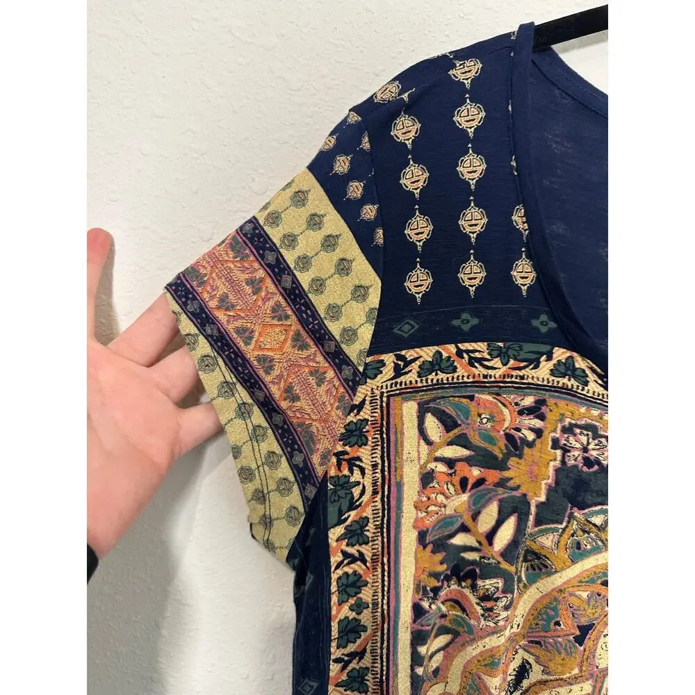 LUCKY BRAND Persian Carpet Boho Print Short Sleeve Graphic T-Shirt Top Womens L - Picture 2 of 7